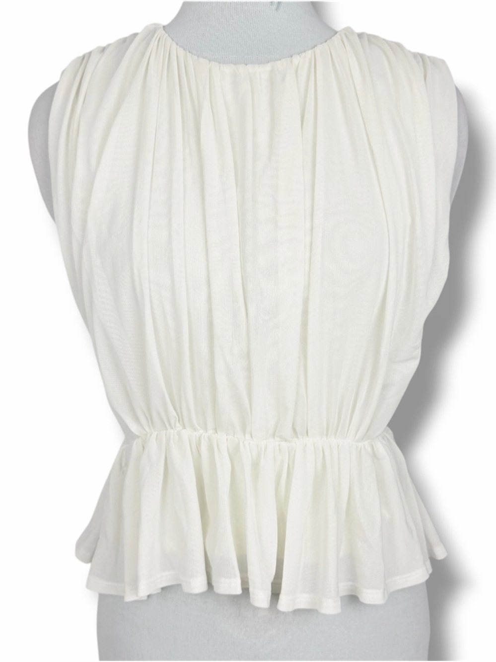 Express Ivory Sleeveless Peplum Blouse XS Keyhole Back Ruched‎ Career Top